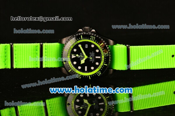Rolex Sea-Dweller Deepsea Asia 2813 Automatic PVD Case with Green Nylon Strap and Green Diver Index - Click Image to Close